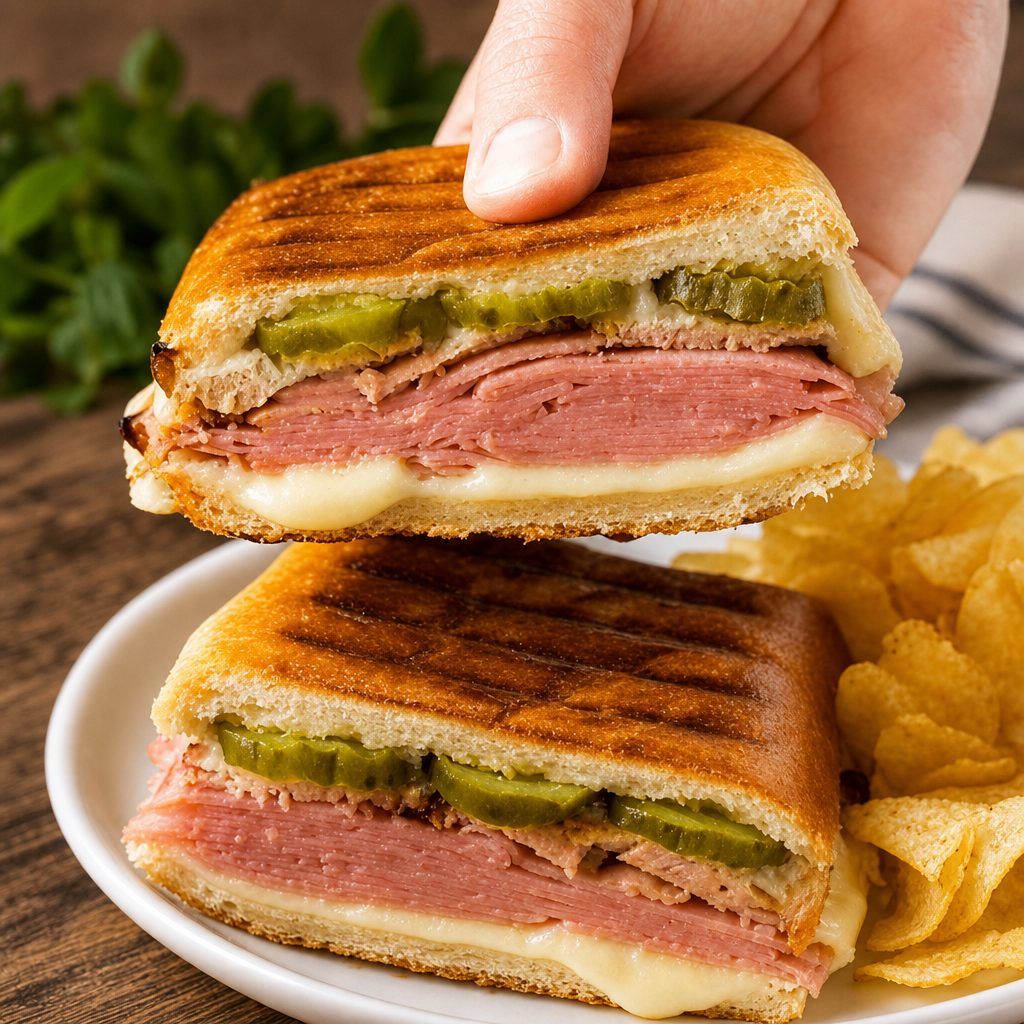 Cuban Sandwich (Roast Pork, Ham, Swiss Cheese, Pickles & Mustard).